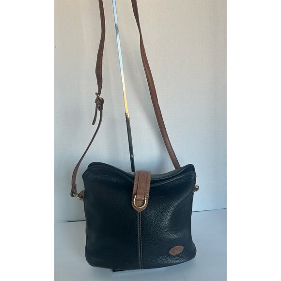Vintage LIZ CLAIBORNE Leather Co Black-Brown Pebble Leather Crossbody Handbag - Picture 1 of 11